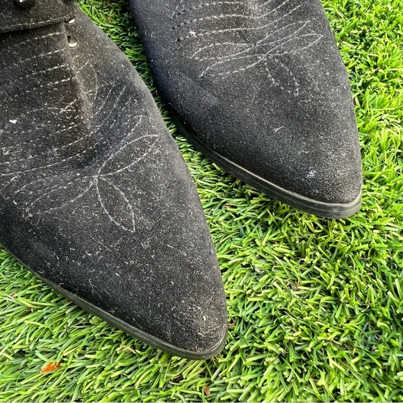 YRU- Black Cowboy Laso Spiked Booties Size 7 - Picture 9 of 9